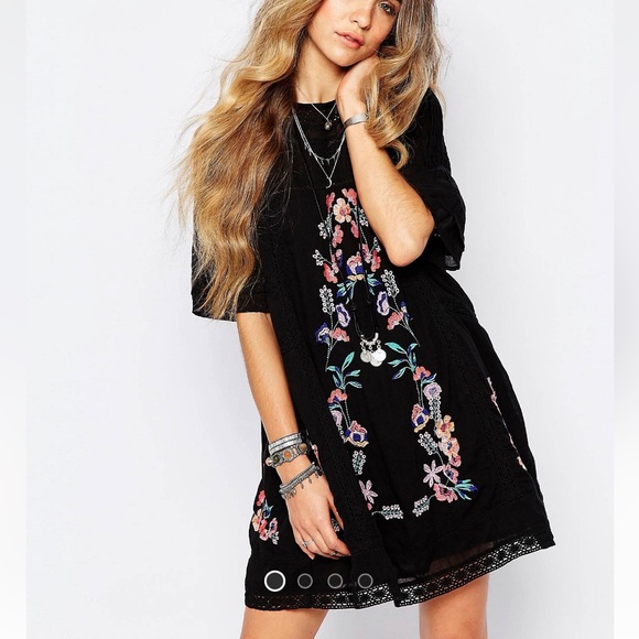 Free People Dresses & Skirts - NEW Free People Women's Victorian Embroidered Smock Dress in Black - size XS